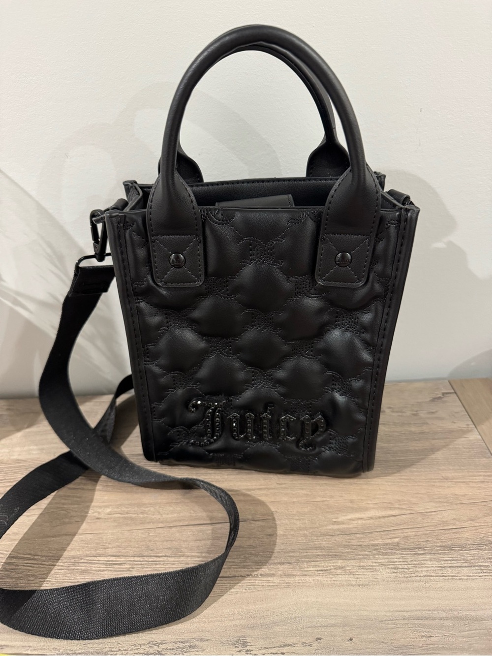 Juicy Couture Black Quilted Mini Crossbody Tote